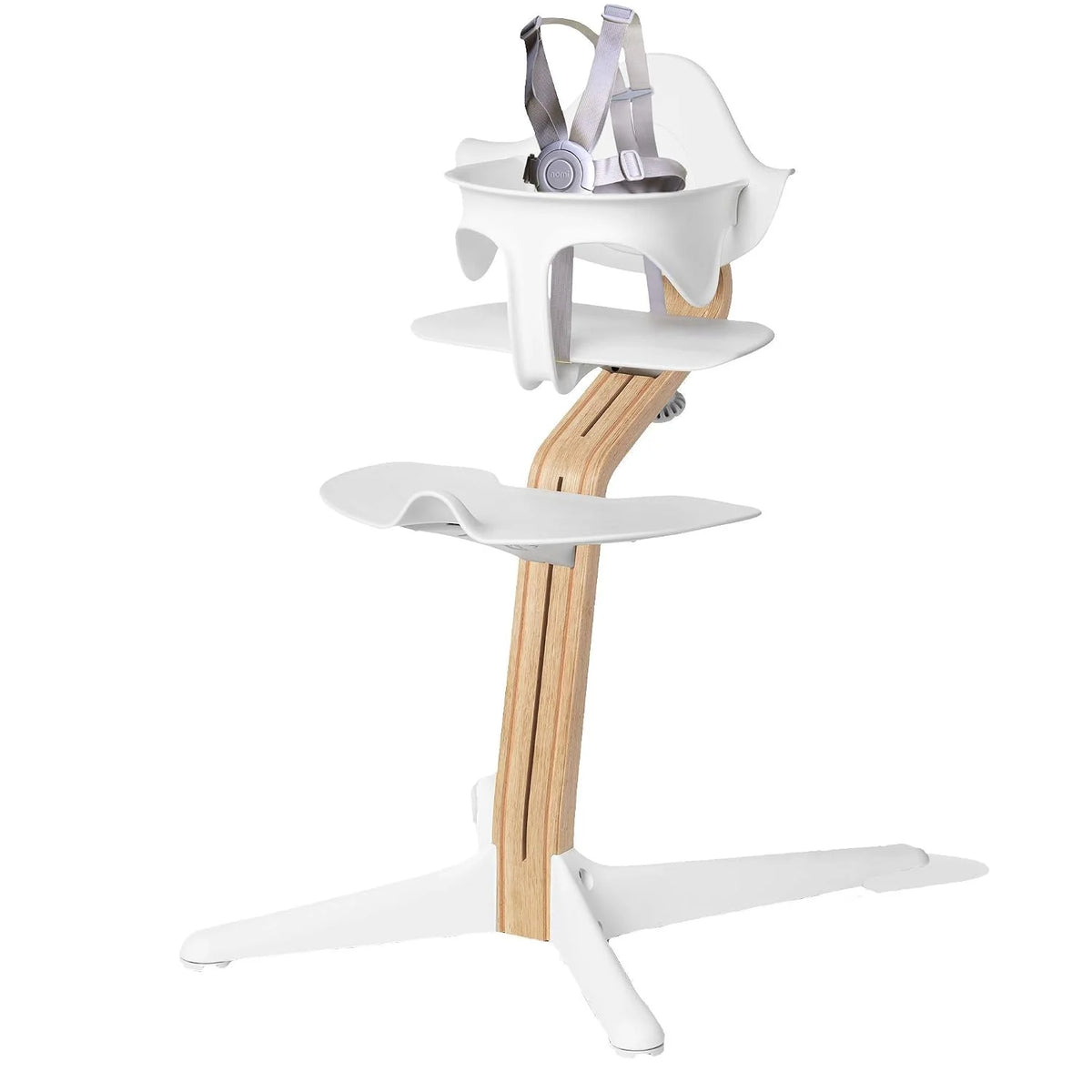 Stokke Nomi High Chair, White/Natural - Inspires Active Sitting - Tool-Free, Seamless Adjustability - Includes Baby Set with Removable Harness for Children 6-24 Months