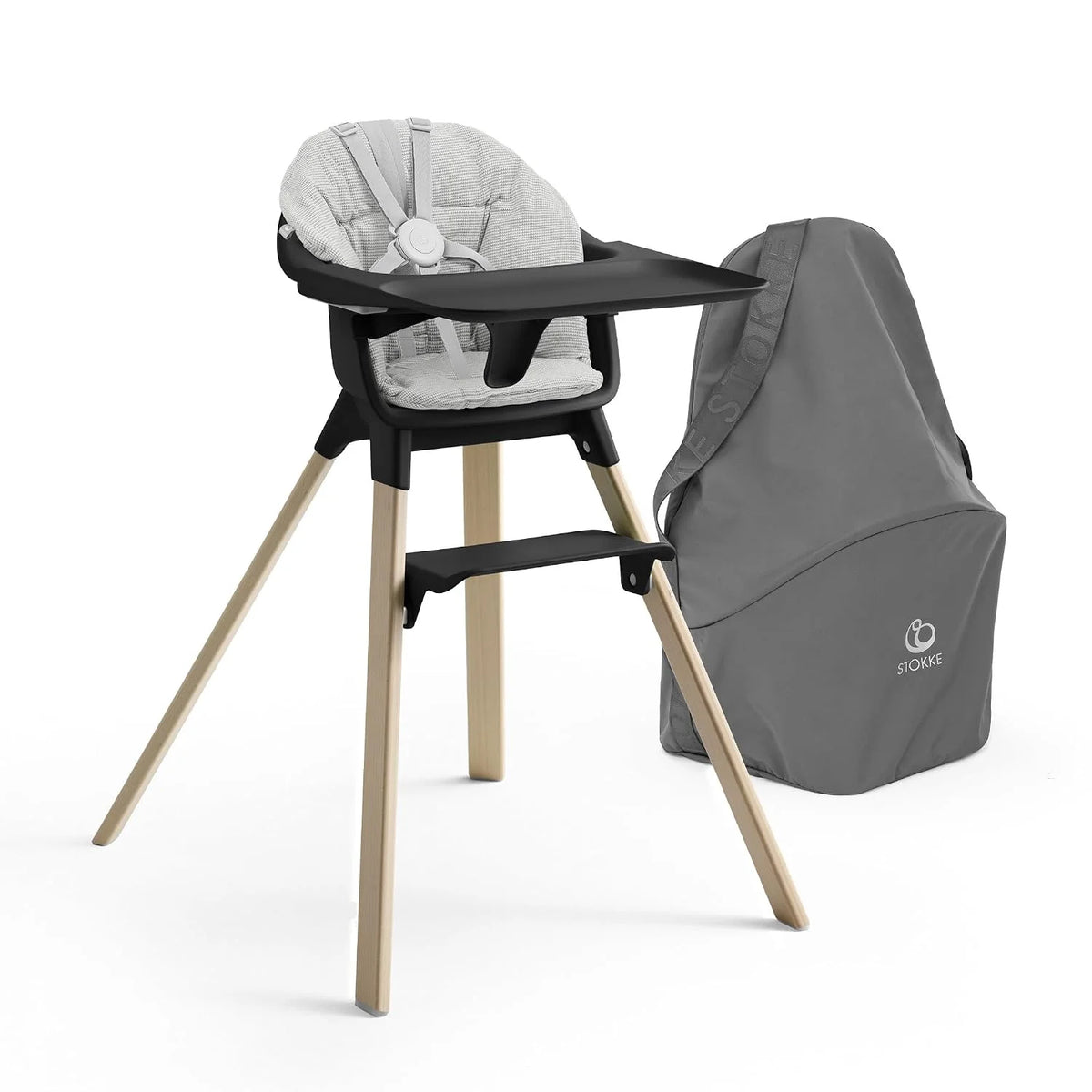 Stokke Clikk High Chair Bundle with Cushion and Travel Bag, Black/Natural