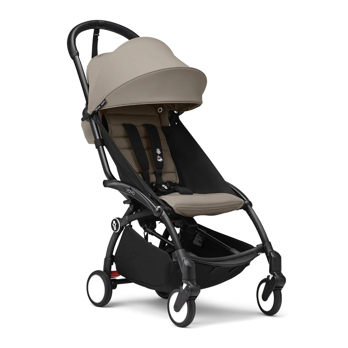 Stokke YOYO3 Stroller from 6 Months - Includes Black Frame, Taupe Seat Cushion & Taupe Canopy - Folds in & Out in a Flash - Light & Compact - Carry-On Compatible