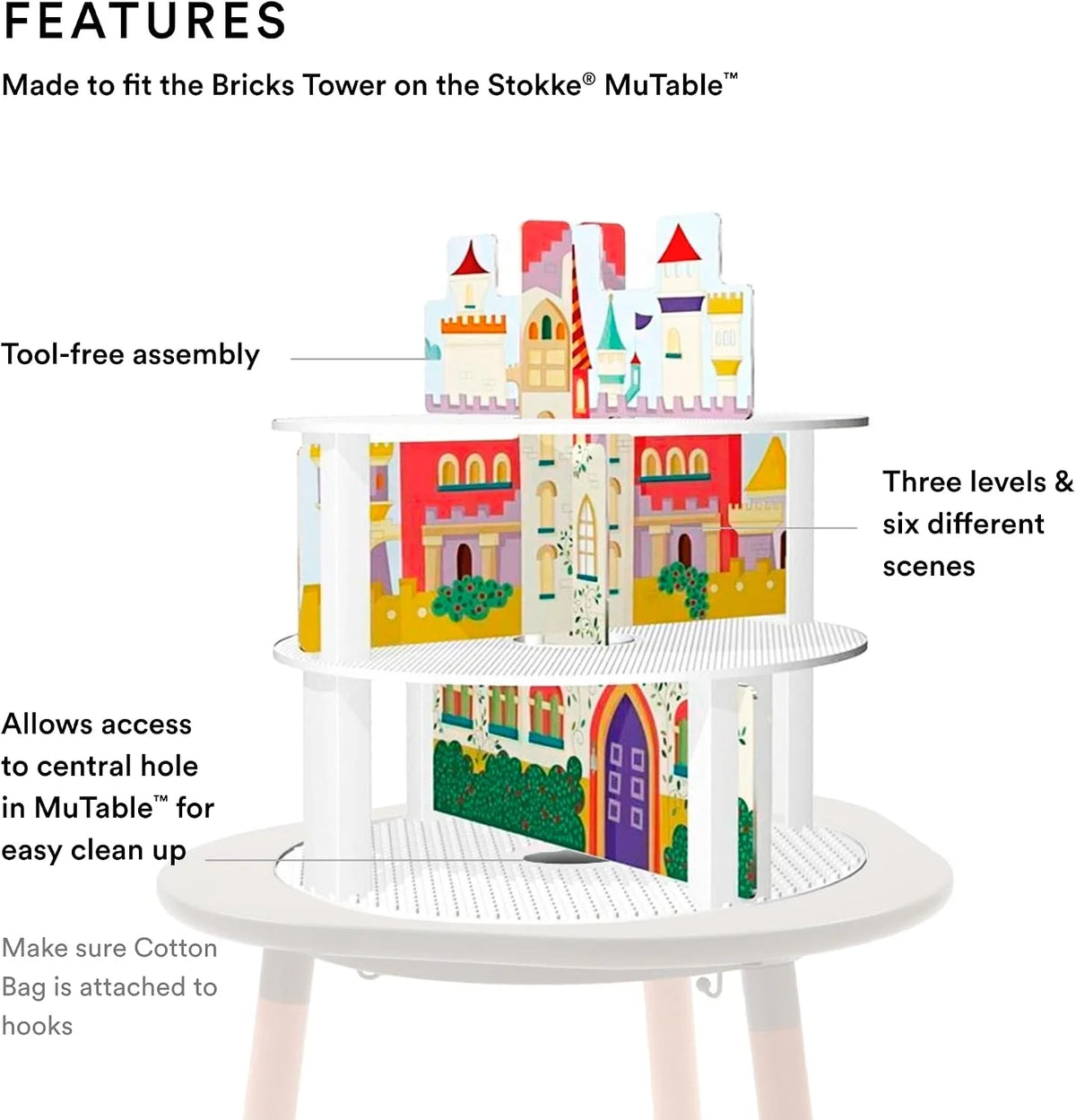 Stokke MuTable Bricks Tower Scenario, Castle - Three Levels & Six Fairy Tale Castle Scenes - Tool-Free Assembly - for Ages 3+