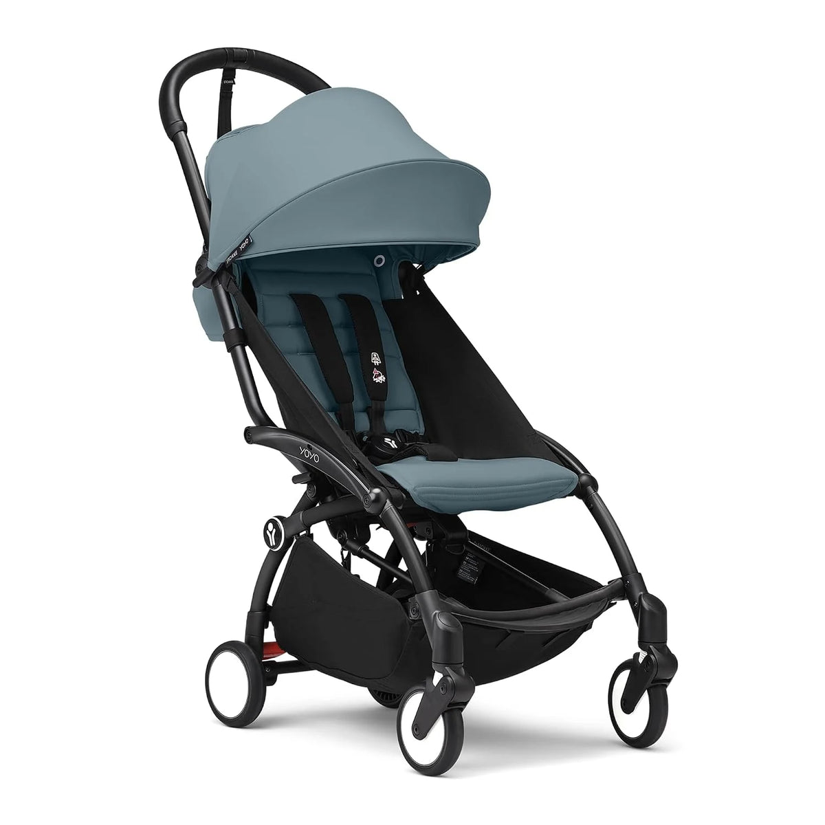 Stokke YOYO3 Stroller from 6 Months - Includes Black Frame, Aqua Seat Cushion & Aqua Canopy - Folds in & Out in a Flash - Light & Compact - Carry-On Compatible
