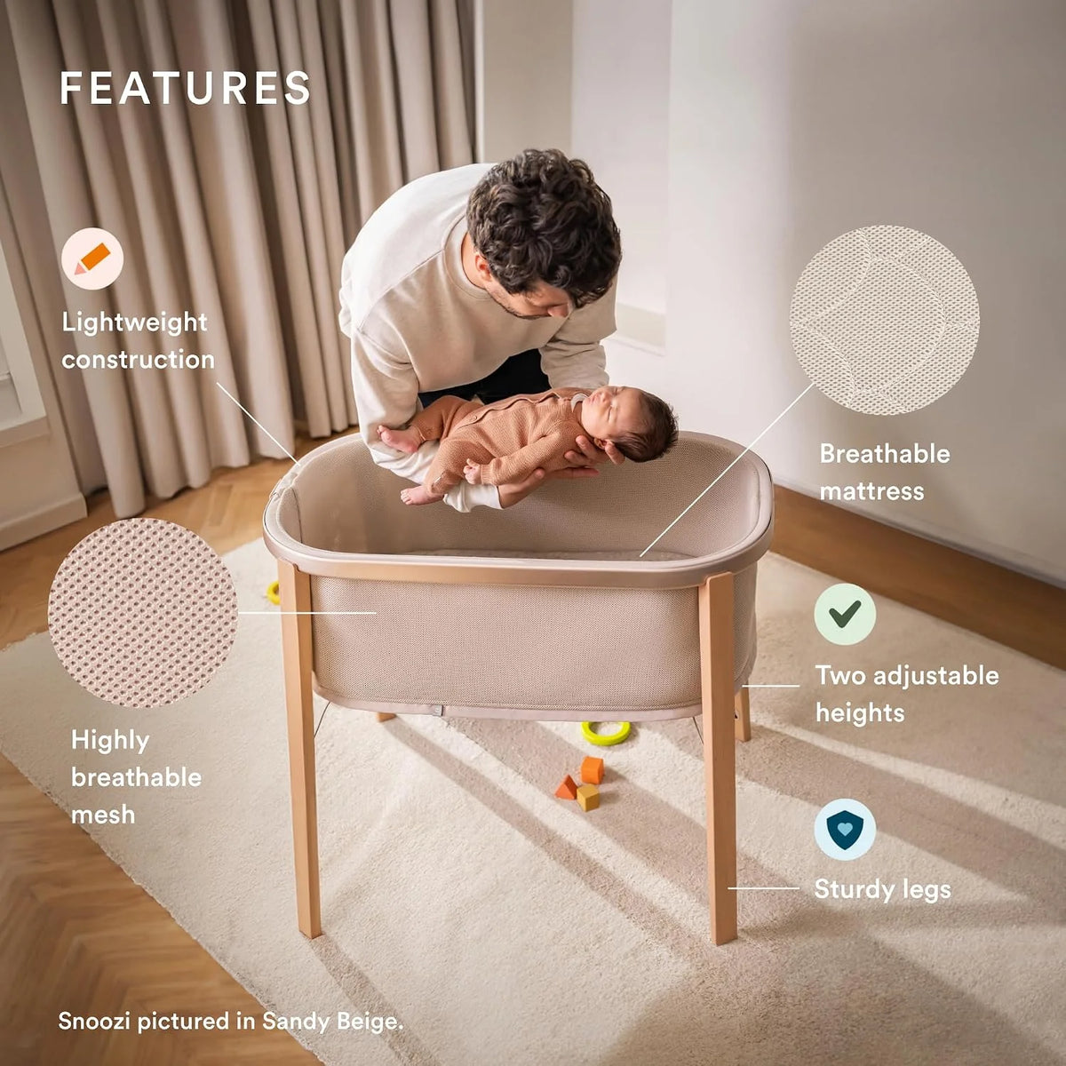 Stokke Snoozi Bassinet, Graphite Grey - Grows with Babies from Birth to 9 Months - Portable, Lightweight Design - Includes Firm Mattress