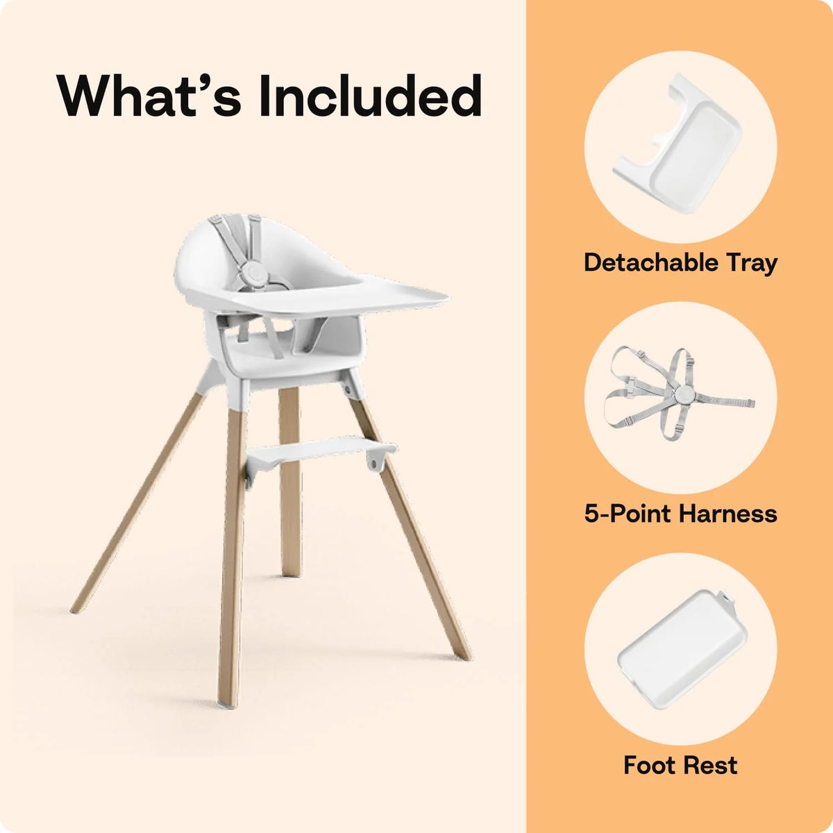 Stokke Clikk High Chair, Includes Tray + Harness, White