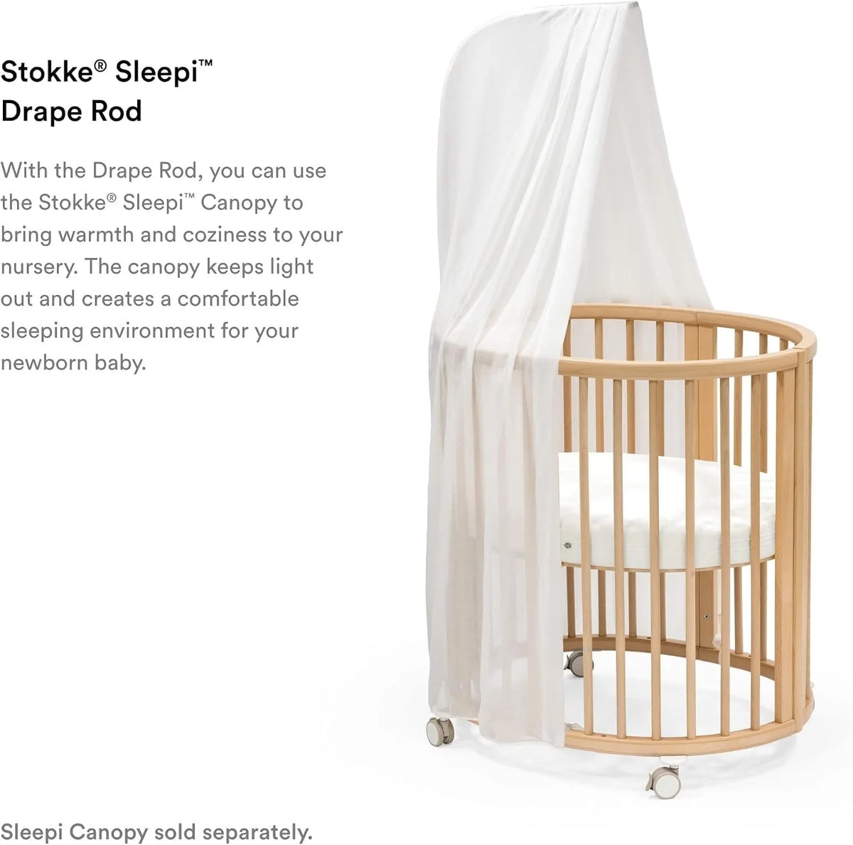 Stokke Sleepi Drape Rod V3, White - Compatible with Sleepi Bed V3, Mini V3 & Downsizing Kit V3 - Made from Solid Beech Wood