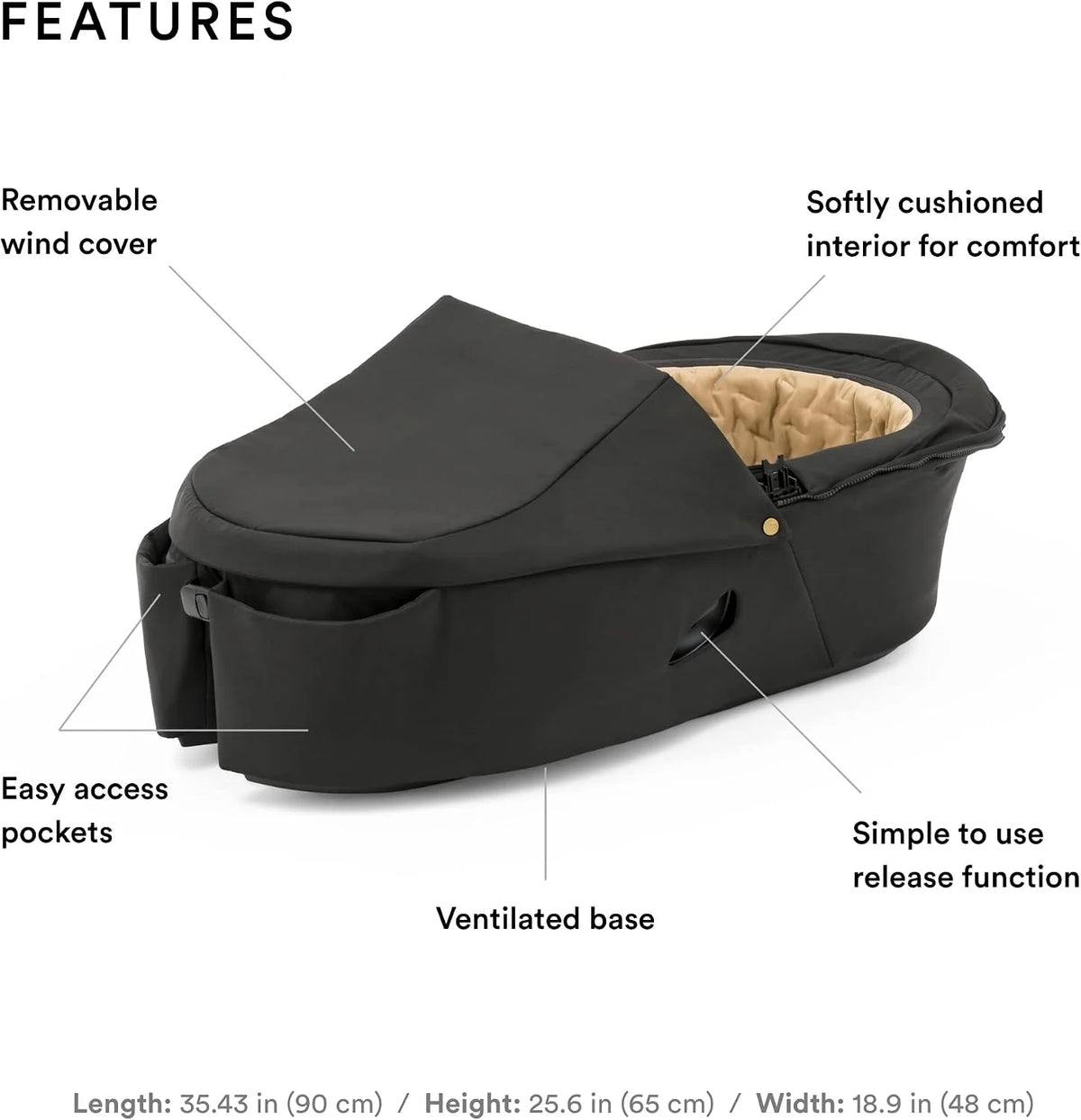 Stokke Xplory X Carry Cot, Signature - Detachable Cot for Xplory X Stroller - Soft Interior Lining & Breathable Mattress - with Removable Wind Cover & Two Easy-Access Pockets