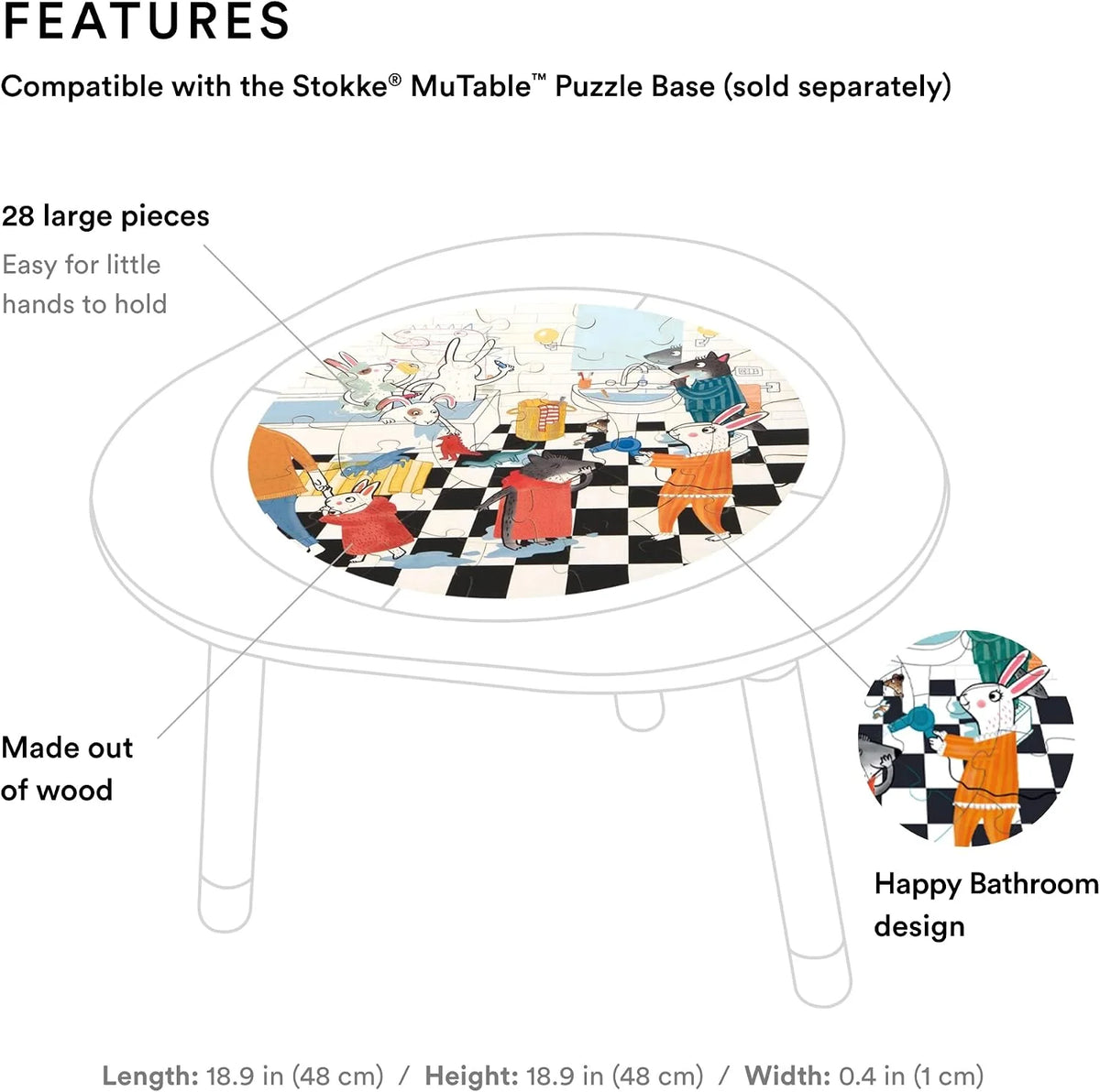 Stokke MuTable Puzzle, Happy Bathroom - 28 Large Wooden Pieces - Stimulates Imagination, Cognitive Development & Fine Motor Skills - for Ages 3+