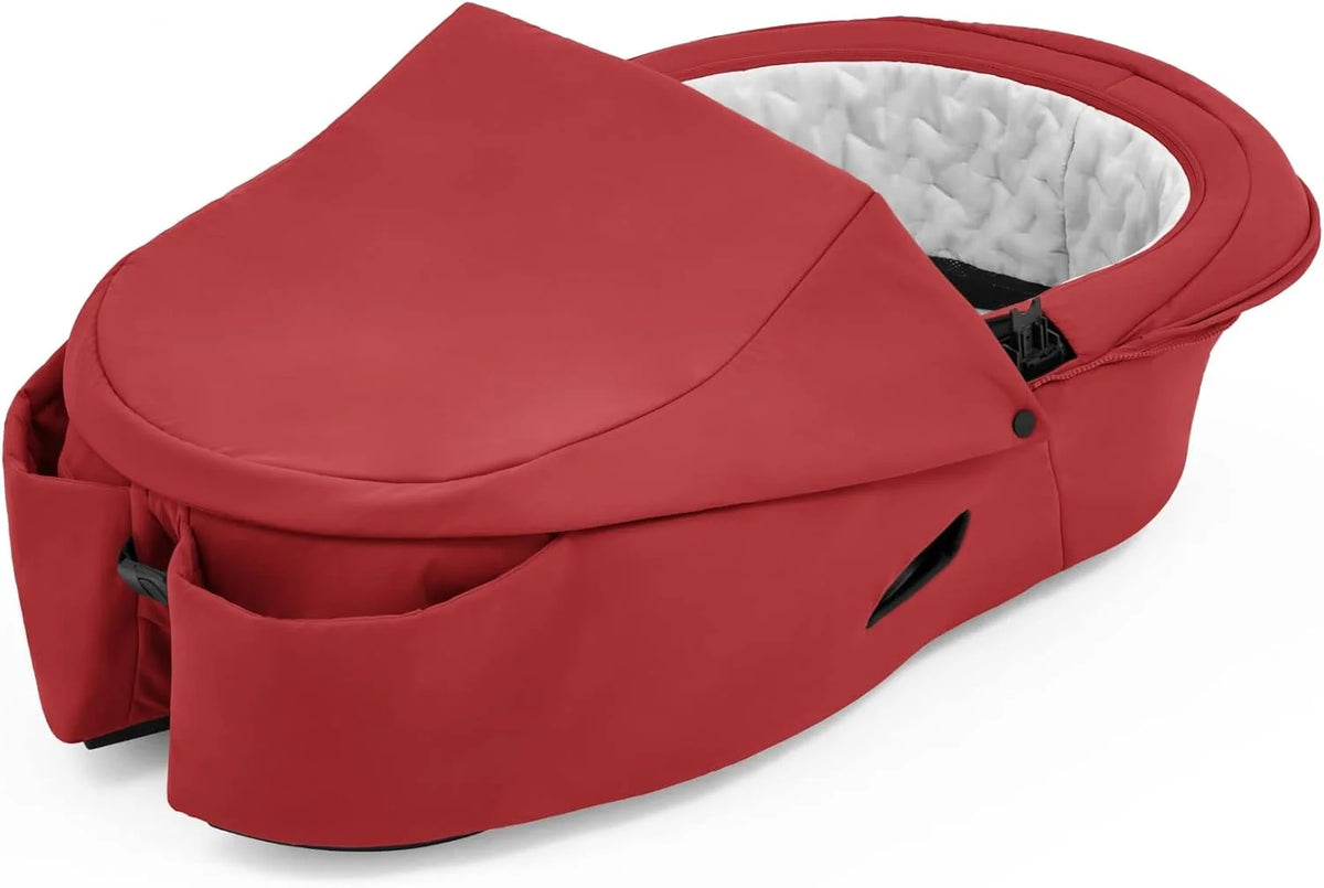 Stokke Xplory X Carry Cot, Ruby Red - Detachable Cot for Xplory X Stroller - Soft Interior Lining & Breathable Mattress - with Removable Wind Cover & Two Easy-Access Pockets