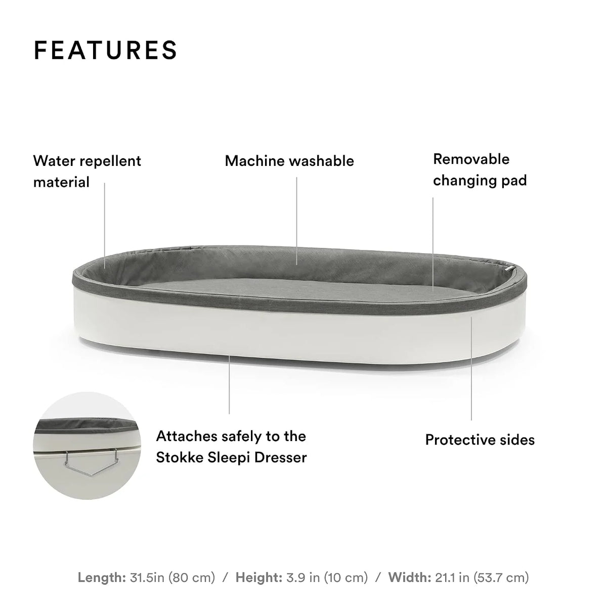 Stokke Sleepi Changer, White - Oval Changing Pad for Babies 0-12 Months - Safe & Comfortable - Water Repellant & Machine Washable - Compatible with Stokke Sleepi Dresser
