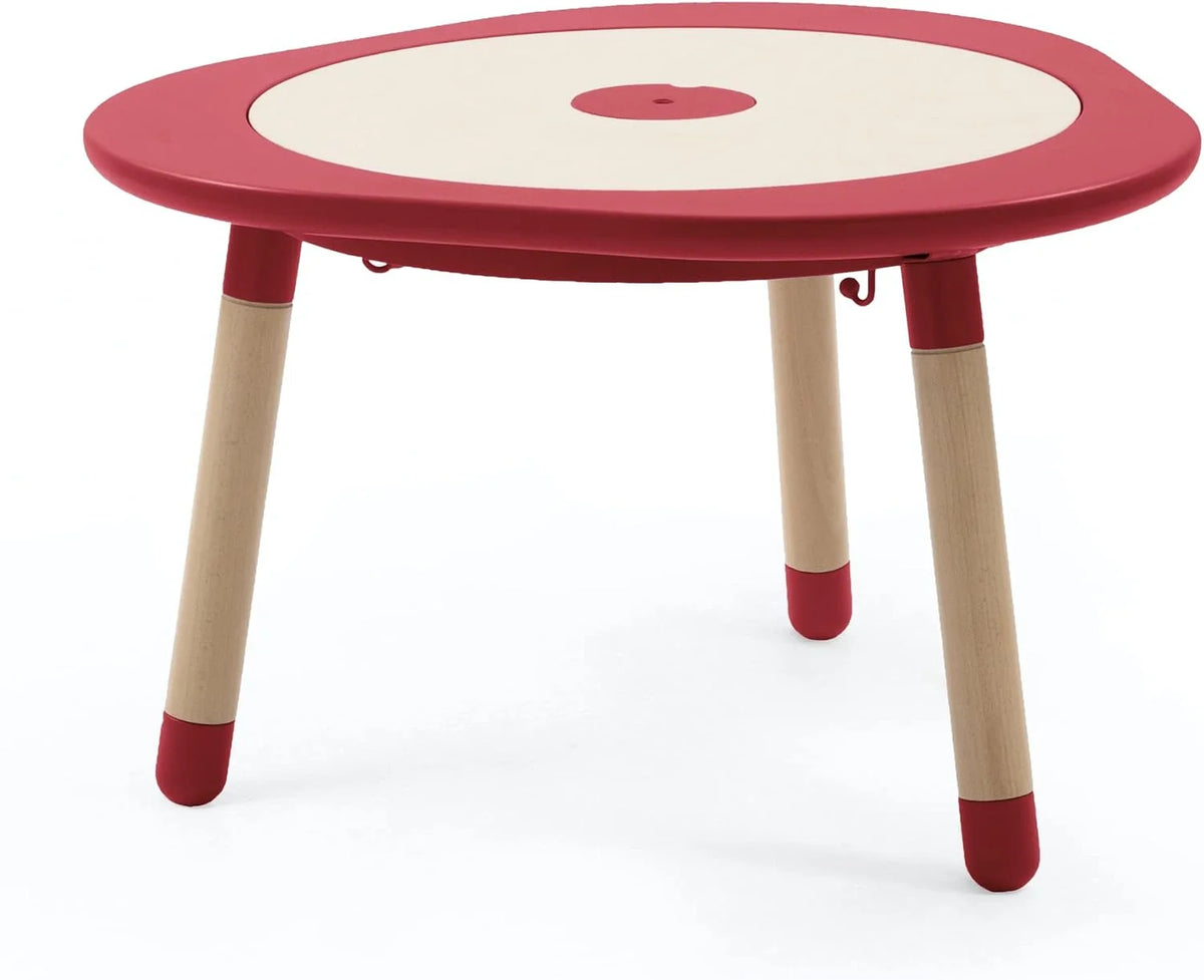 Stokke MuTable, Cherry - Multifunctional Children’s Play Table - Height-Adjustable Legs - Includes Four Double-Sided Activity Boards, One Puzzle & Natural Wood Cover